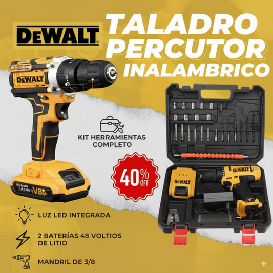 Taladro Percutor DeWalt 48V Inalámbrico + Accesorios