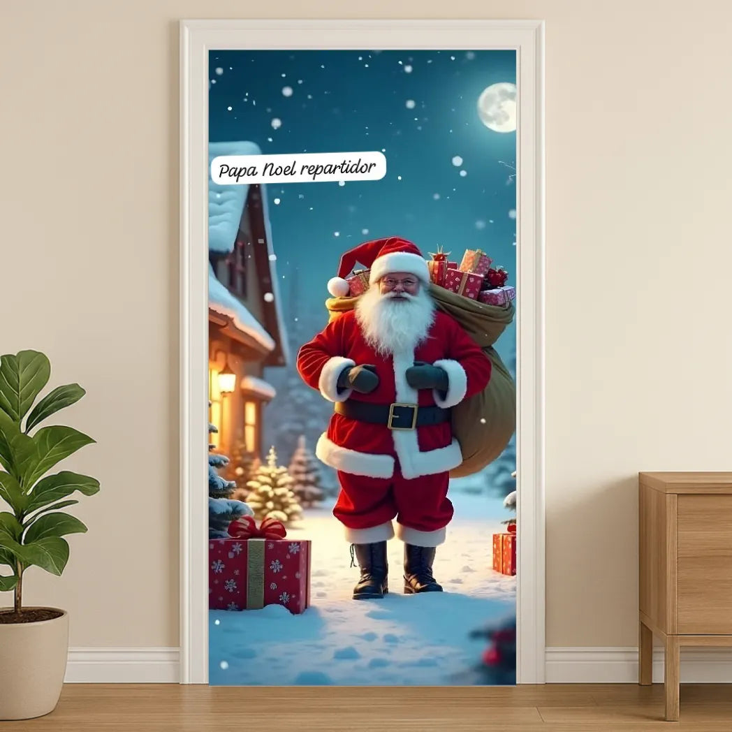 🎄 Funda Navideña Premium para Puerta – Decoración sin Clavos