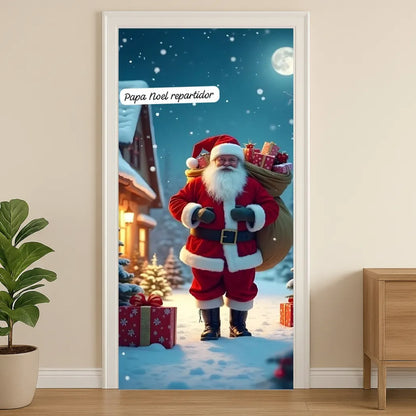 🎄 Funda Navideña Premium para Puerta – Decoración sin Clavos