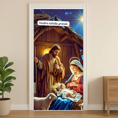 🎄 Funda Navideña Premium para Puerta – Decoración sin Clavos